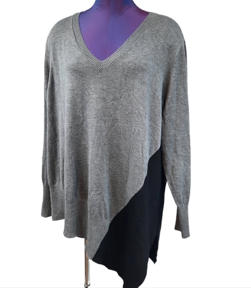 Anthropologie Peyton Primrose Color Block Sweater Gray Black 2X Women's Plus - Picture 9 of 9